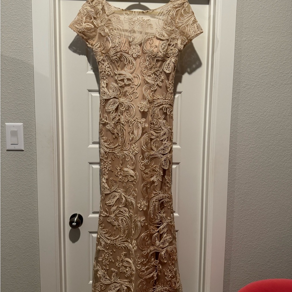 JS Collections Champagne colored Maxi Gown Off the Shoulder Short/ Cap Sleeve